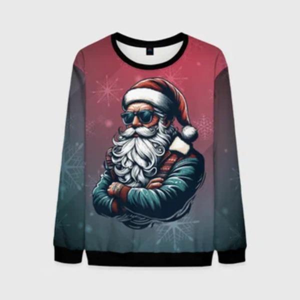 Autumn Winter Men Women Long Sleeved Santa Claus Creative Printed Comfortable Round Neck Casual Loose Hoodie