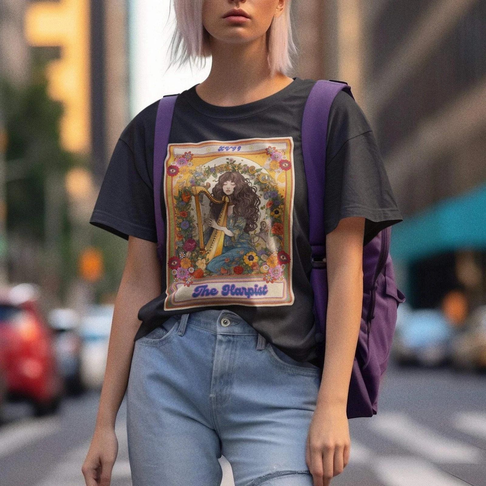 The Harpist Tarot Card Shirt, Harp Player L
