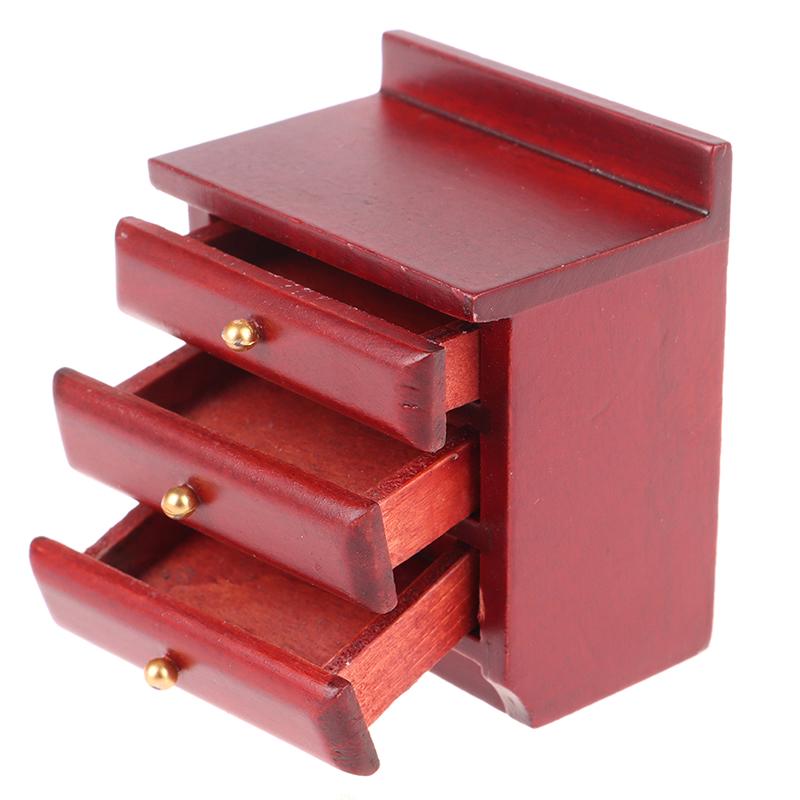 1/12 Dollhouse Miniature Wooden Bedside Cabinet Model Furniture Accessories