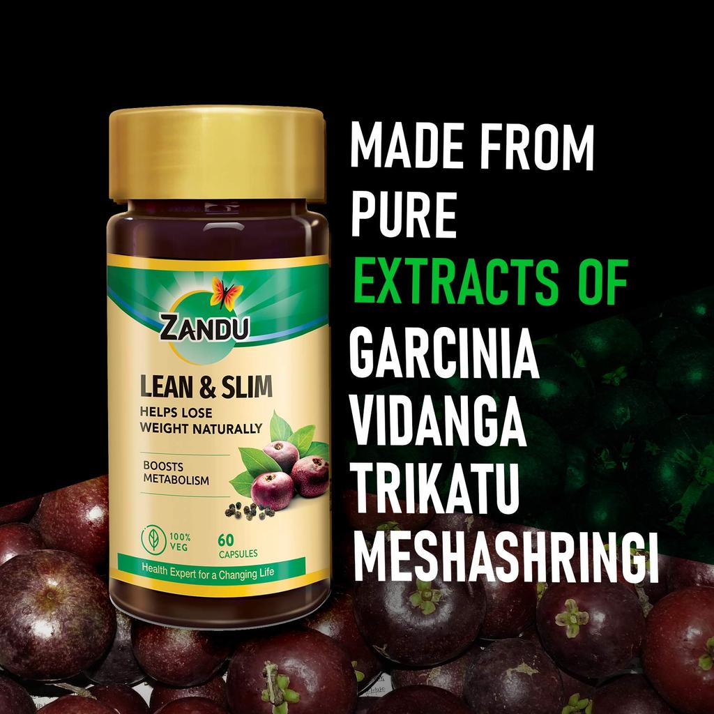 Zandu Lean & Slim 60 Caps Pack of 1 | Herbal Weight Management Supplement for Metabolism Support and Healthy Lifestyle