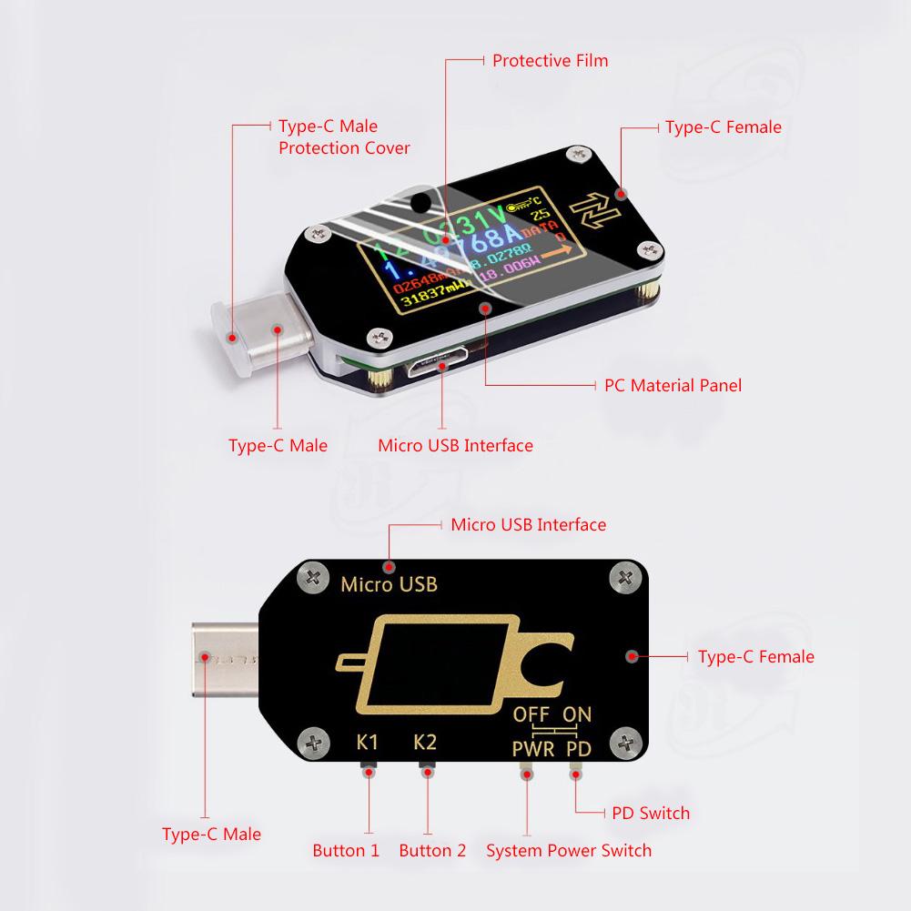 Type C Digital LCD Display USB Tester Voltage Current Power Meter Multimeter(TC66 )