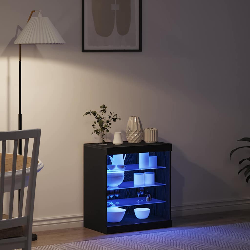 LED Sideboard In Black Oak Look 60.5 X 37 X 67 Cm