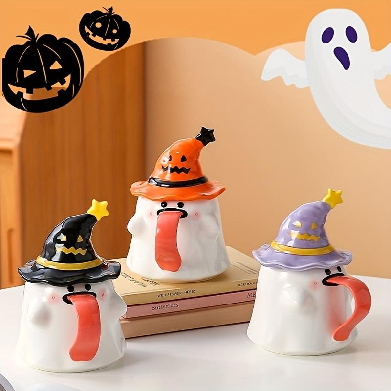 1ks, Halloweenský keramický hrnek se strašidelným víčkem, Roztomilý keramický hrnek na Halloween, Hrnek na kávu, Vhodný do myčky, Dárky na Halloween, Den díkůvzdání a Vánoce