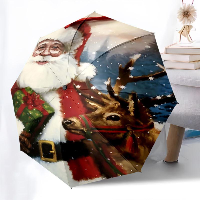

1pc Christmas Santa Claus Reindeer Automatic Folding Umbrella, Portable 3-Fold Design with Red Bow, Festive Gift for Fans, Travelers, Daily Use.X081