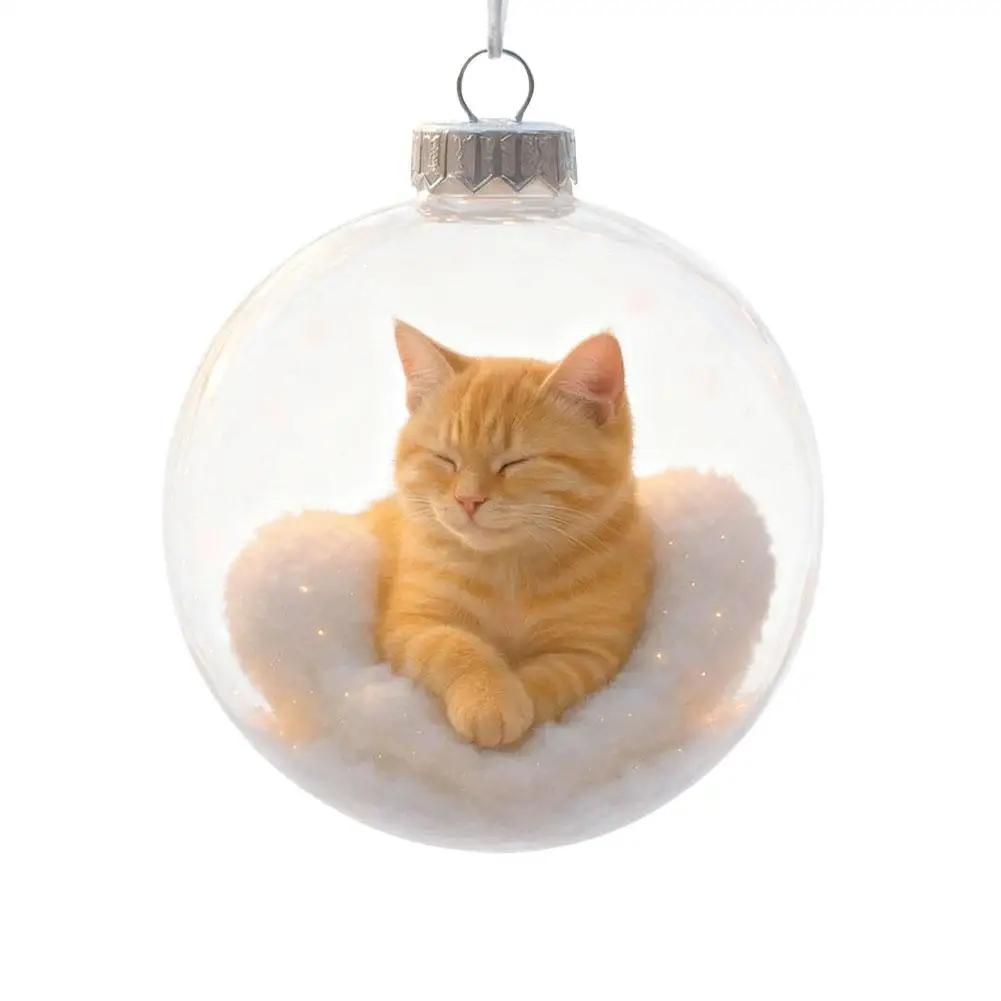 

3D Cute Cat Christmas Glass Xmas Tree Party Balls Ornament Cat Sculpted Balls Decorations Christmas 2025 Christmas Fashion N6B0