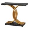 Console Dorata da 100 cm, Scrivania Moderna Dietro il Divano, Scrivania Rettangolare in Legno per l'Ingresso, Tavolino Stretto e Lungo da Divano con Gambe in Metallo per