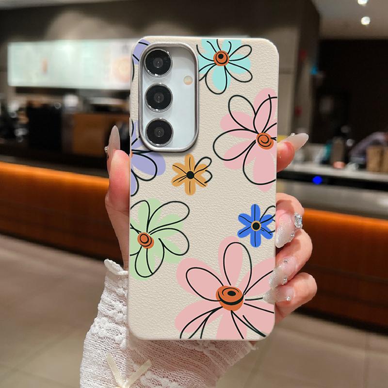 

Чехол для телефона из матовой кожи TPU с цветочным принтом для Samsung S25 Ultra S24 FE S23 S22 S21 A56 A36 A16 A15 A55 A35, тонкий, противоударный, мягкий, задняя крышка Samsung A52 / A52S бежевый