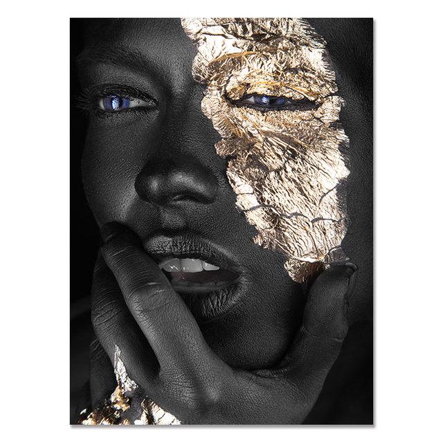 Gold and Black Woman Canvas Painting African Women Posters and Prints Cuadro Modern Wall Art Pictures for Living Room Decoration
