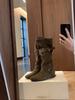 6Cm Inner Height Increase Western Denim Boots Women's 2025 New Korean Round Head Buckle with Soft Folds and Thin Medium Tube