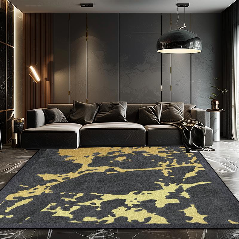 European Style Luxury Black Golden Carpet for Living Room Dark Toned Decoration Washable Large Rugs Bedroom Bedside Non-slip Mat