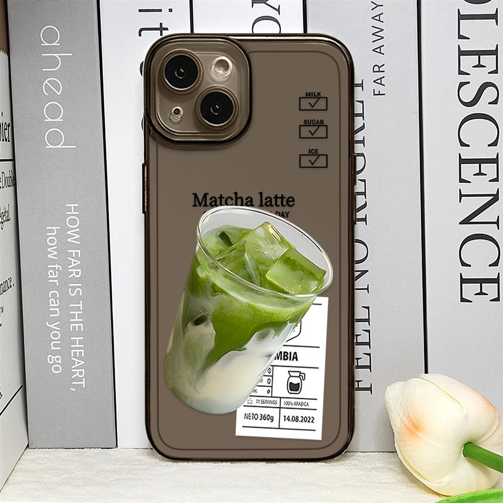 Funny Iced Coffee Phone Case for IPhone 16 15 14 12 11 Pro 13 Max Mini XR X SE4 7 8 16 Plus Cute Cartoon Matcha Milk Clear Cover
