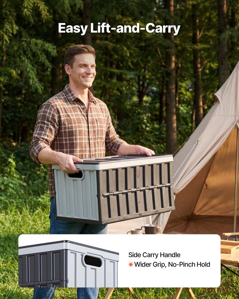 VEVOR Plastic Collapsible Storage Bins with Lids, 65L 3 Packs, Stackable Folding Storage Crates with Handles, Holds 38 kg Per Bin