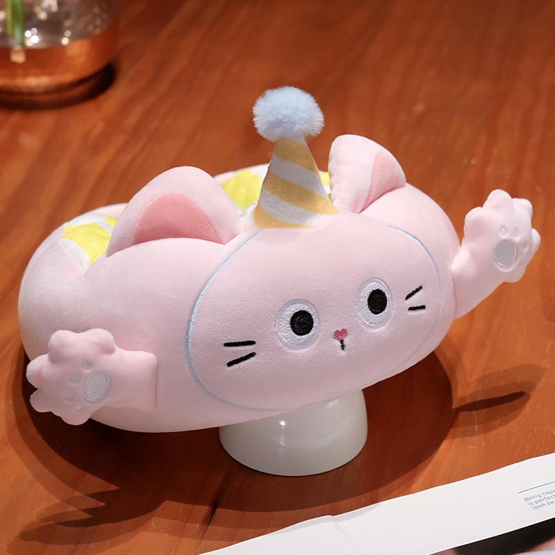

Cute Hat Birthday Pink Cat Cartoon Design Portable Pillow Neck Pillow For Travel Pink Cat