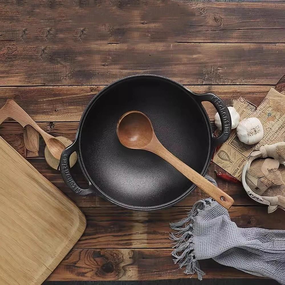 With Lid Cast Iron Pot Hand-forged Cooking Cookware Durable Chinese Wok Pan  Gas Induction Cooker