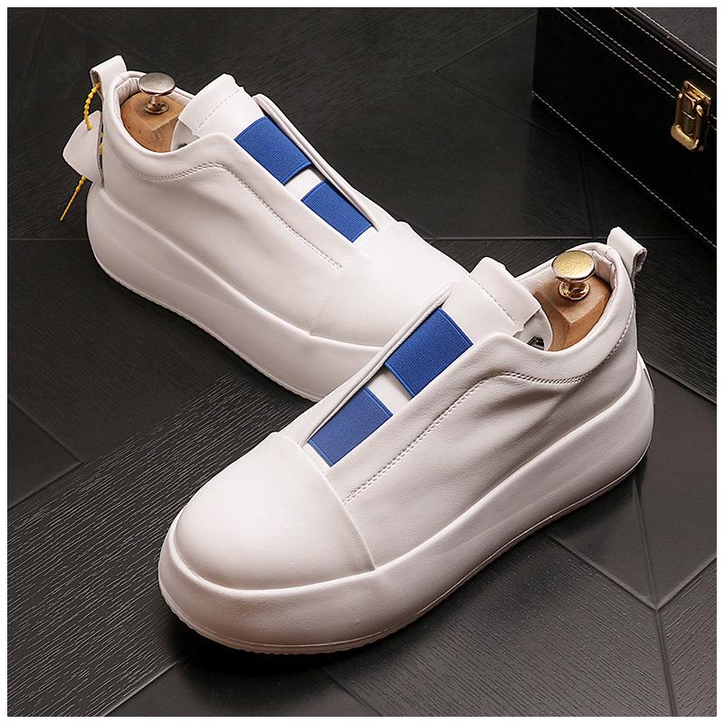 

Британский дизайнер, мужские белые черные повседневные удобные туфли, модные, с круглым носком, на липучке, мужские, высокие, для отдыха, на платформе, Zapatos 38-43 38 белый