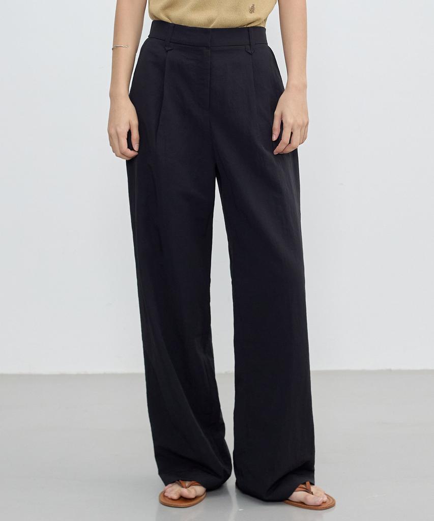 CITYBREEZE Cool Air Back Elastic Single-Pleat Wide Pants_Black