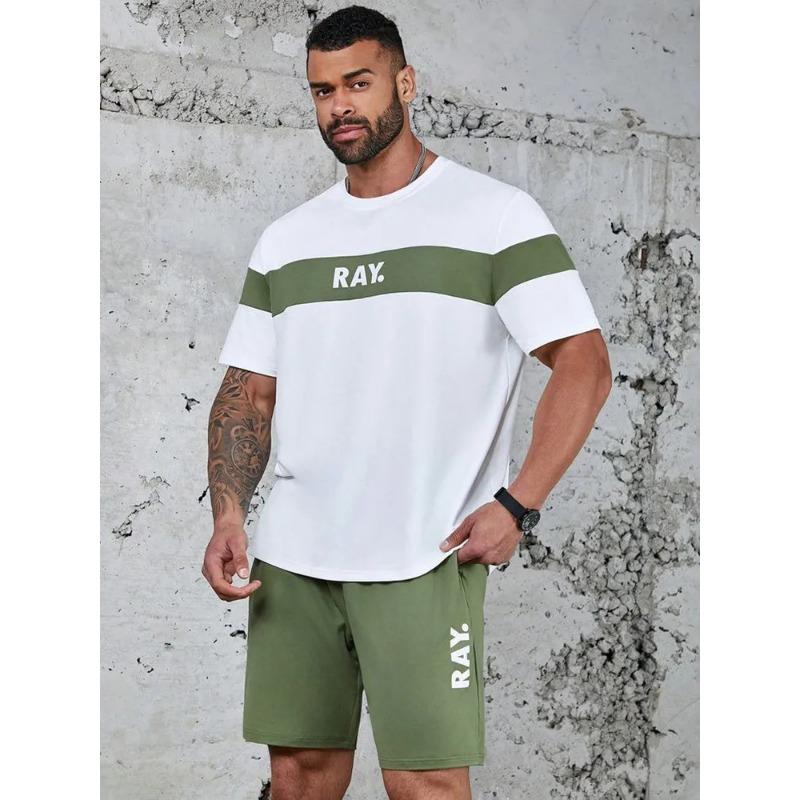 

Мужской повседневный костюм, модный комплект с цветным принтом, летняя футболка с круглым вырезом и короткими рукавами, мужской карман на шнурке 5XL