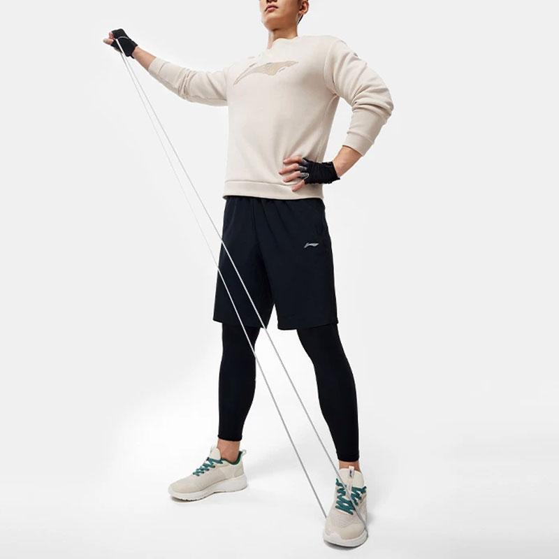 Li-Ning Fitness Series Logo Print Round Neck Sports Sweatshirt Men Sweatshirt Mica-Gray AWDU103-2