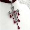 Gothic Vampire Silvery Large Cross Pendant Necklace Inlaid Artificial Crystal  Bohemian Style Synthetic Gems Decor Pendant Necklace Jewelry Gift