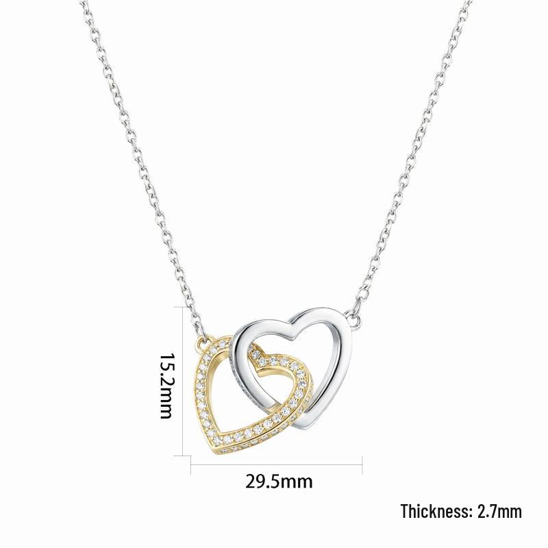 18K Gold Two-Tone Zirconia Heart Necklace with Interlocking Clavicle Chain and Diamonds серебряный