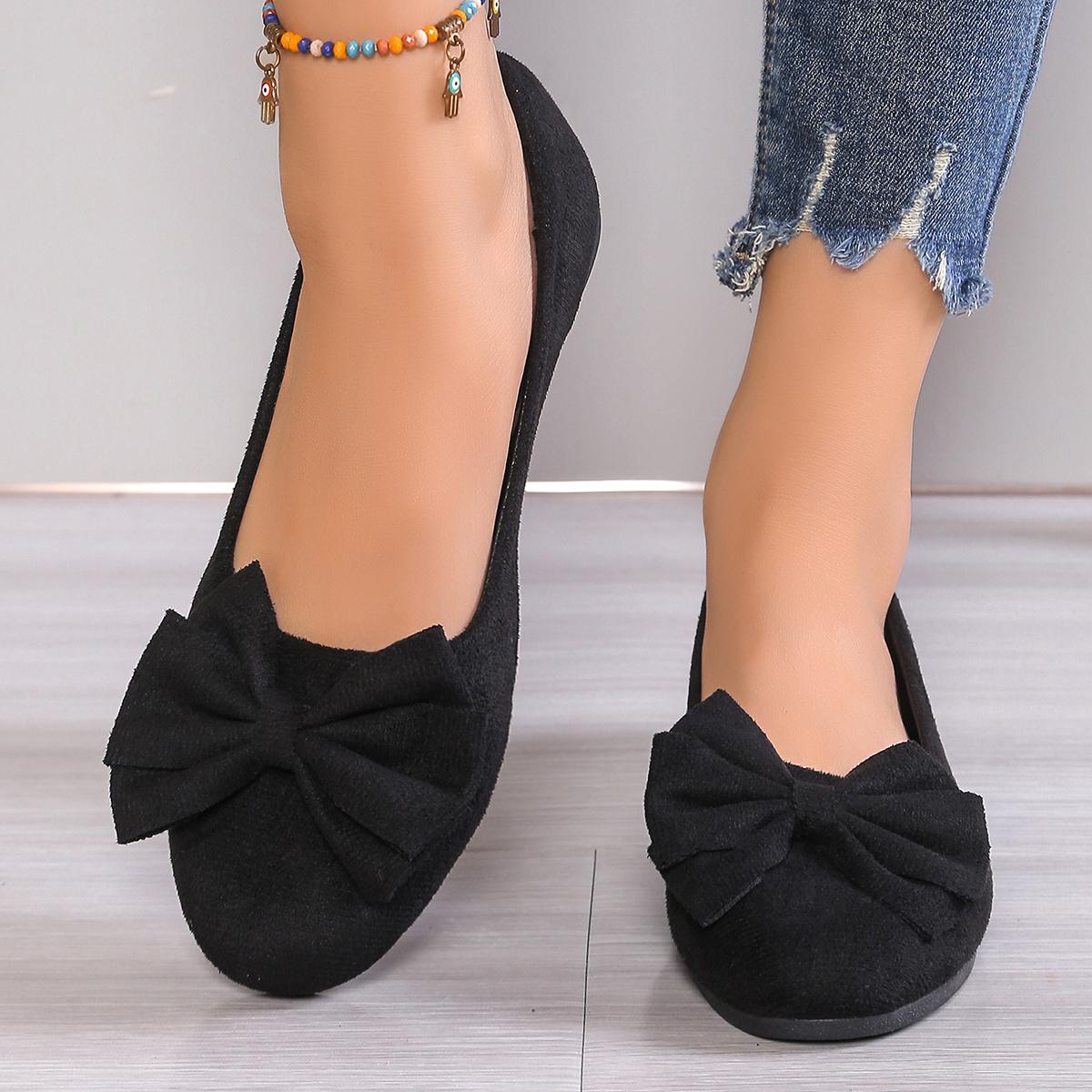 

Lovely Sweet Flats for Women Summer Casual Slip on Round Toe Shoes for Women Solid Butterfly Knot Platform Flats Plus Size 36 чёрный