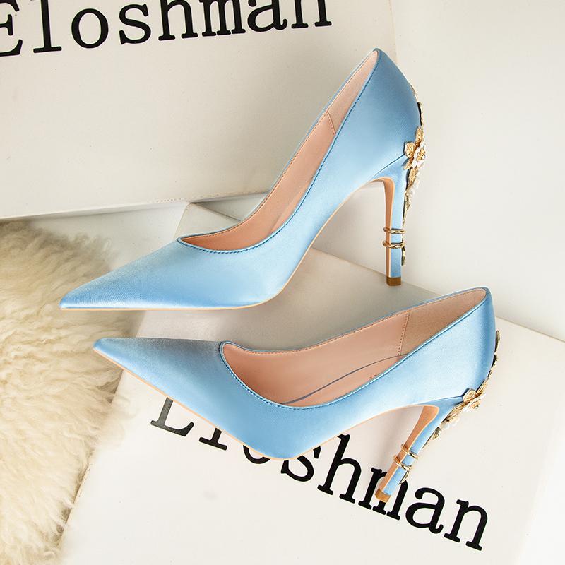 Fashion Fashion Silk Luxury Women's High Heels Pointed Toe Stiletto Shoes for Party Wedding Ladies Elegant Footwear Zapatos Mujer