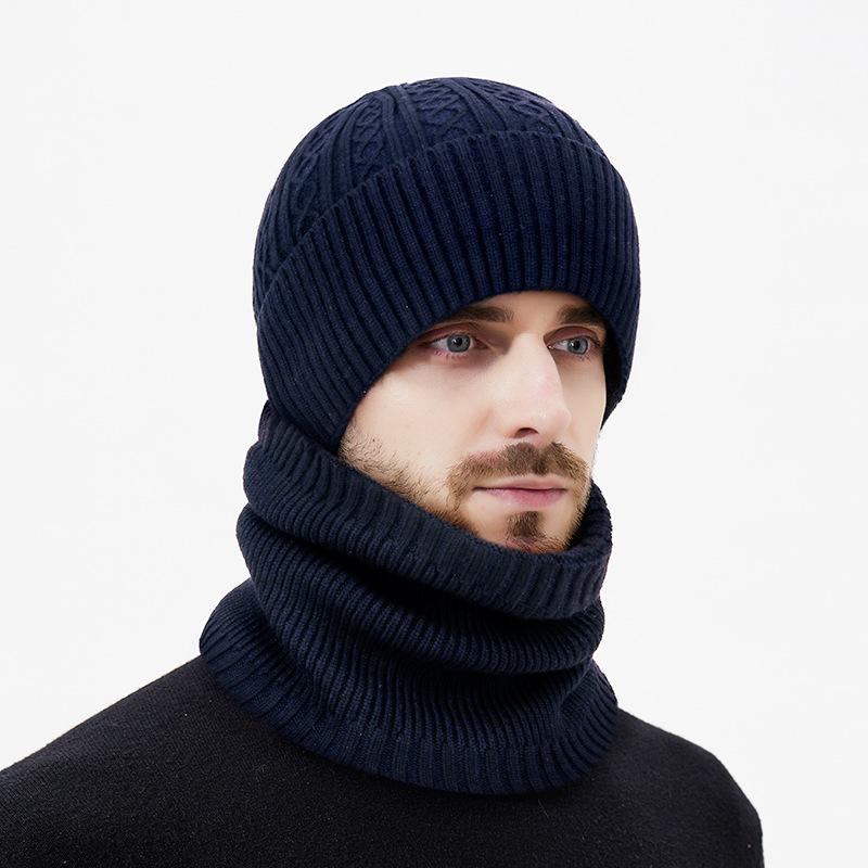 Winter Dick Warm Nacken Zweiteilige Strickmütze Herren Winddicht Kältefest Skimütze Wollmütze