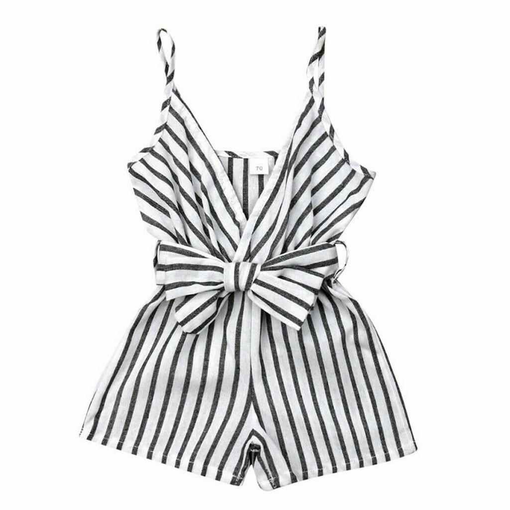 

Комбинезон с лямками в полоску и бантом для маленьких девочек, летние наряды белый