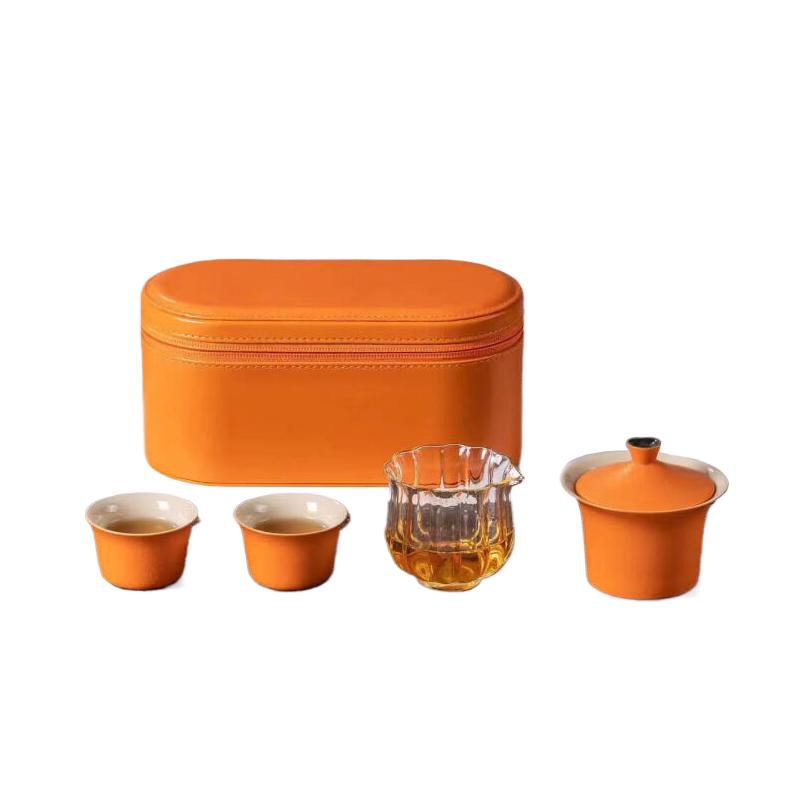 Chinese Ceramic Travel Tea Set with Gaiwan