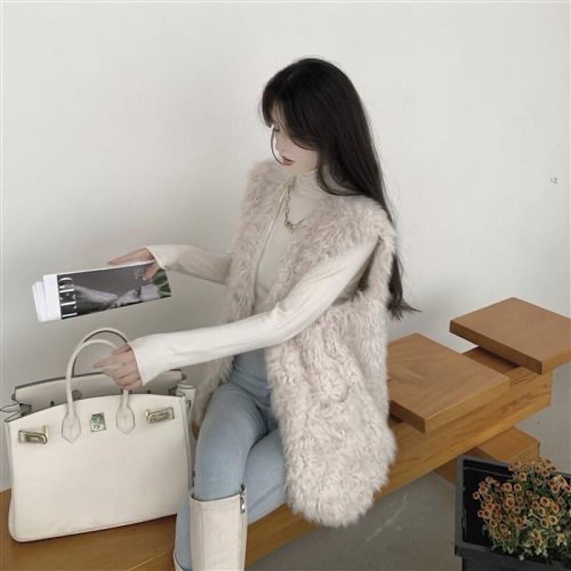 Women's Autumn Solid Color Temperament Lamb Wool Vest