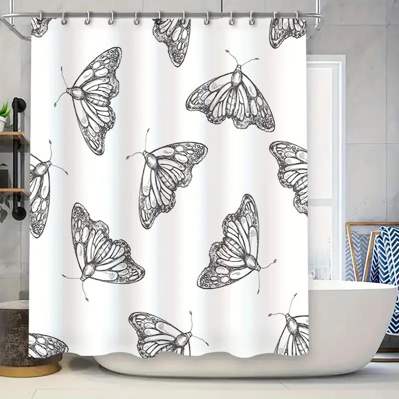 

Black and White Butterfly Print Shower Curtain for Bathroom Decor Water-Resistant Fabric Shower Cellophane Shutter Cloth Size Cu W90xH180cm