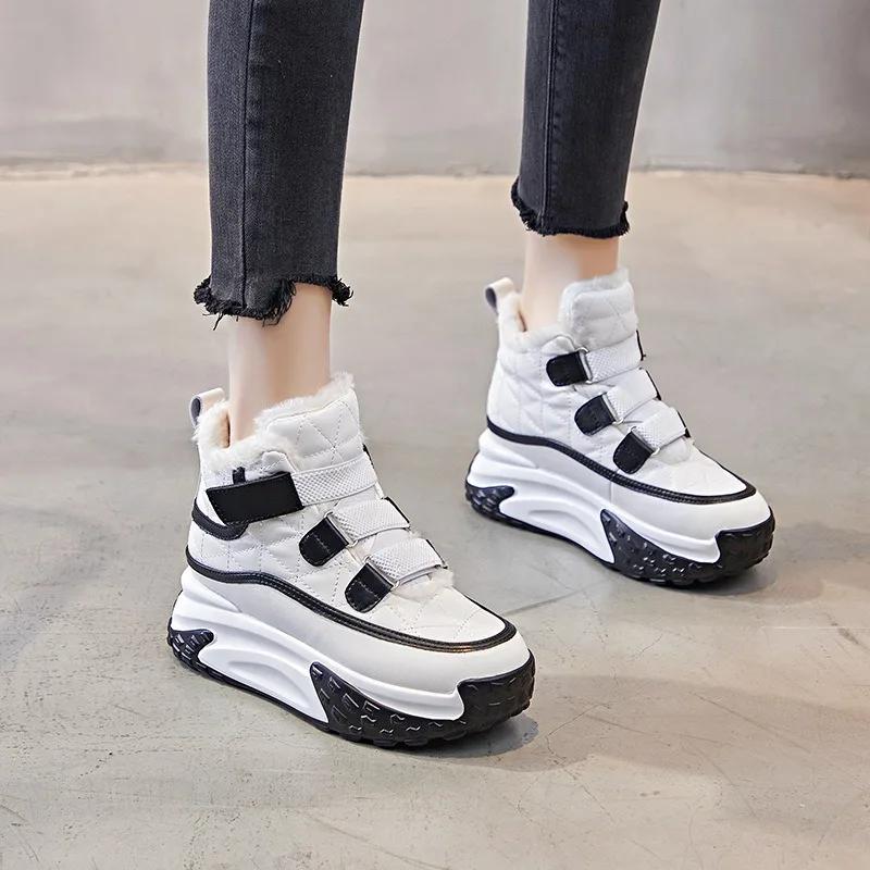 7CM Genuine leather fashion Platform Wedge Women Ankle Boots Autumn Warm Women Winter Shoes Booties Hook Loop High Top Sneakers