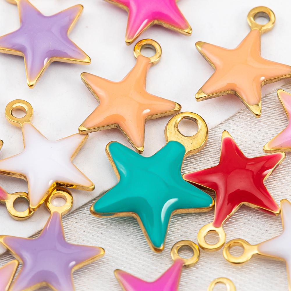 20pcs Stainless Steel Enamel Colorful Charm Cross Heart Moon Star Pendant for DIY Women Jewelry Making Necklace Earring Supplies