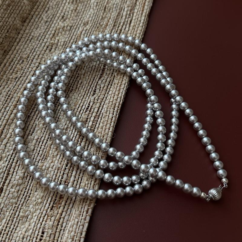 S925 Sterling Silver Korean Niche Design Gray Pearl Long Sweater Chain Simple Retro Necklace 120cm&S925 Sterling Silver Neckalce