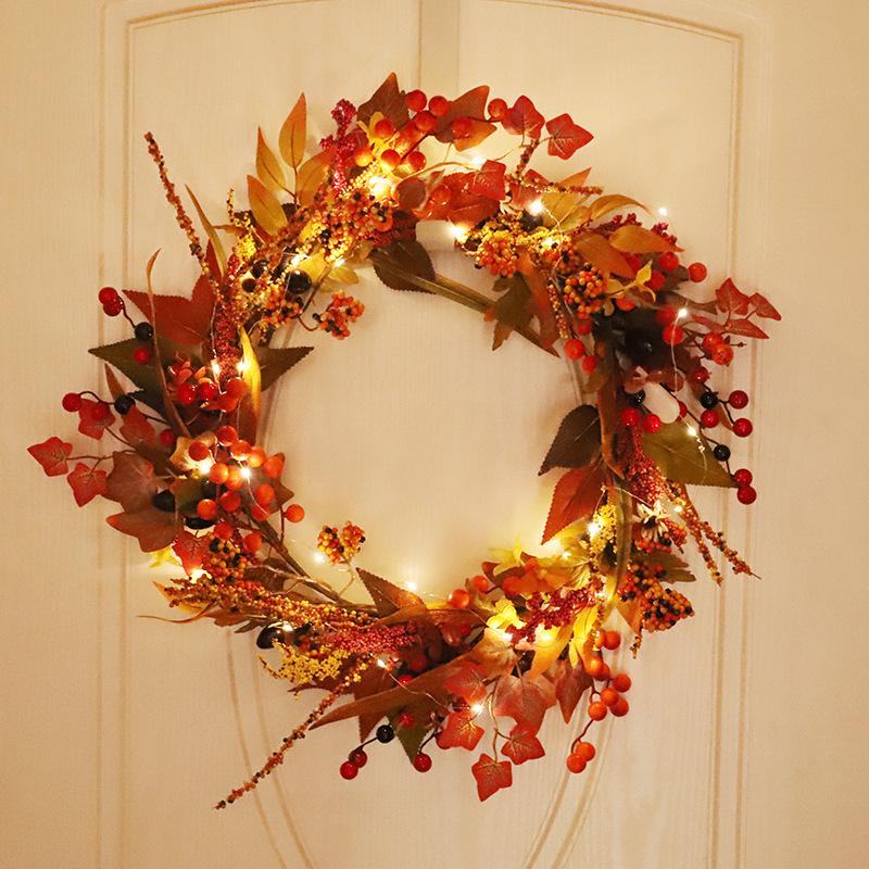 Harvest Festival Maple Leaf & Berry Wreath - Thanksgiving/Halloween Decor