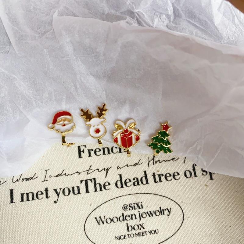4PCS Christmas Themed Jewelry Set for Women - Santa Claus Elk Tree Star Crystal Earrings Stud Dangle Fashion Party Gift