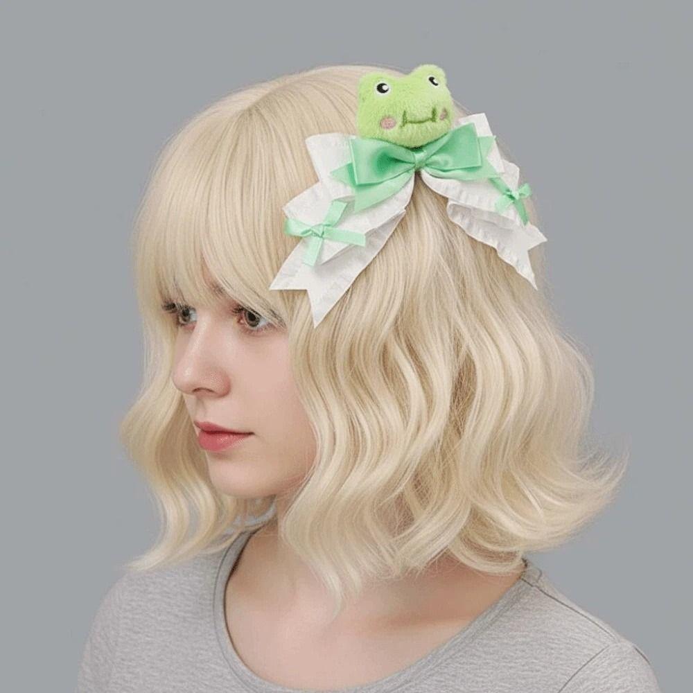 1 Pair Y2K Lolita Hair Clips Cartoon Animal Gothic Style Satin Bow Hairpins Japanese Style Plush Lolita Girls Barrettes Cosplay