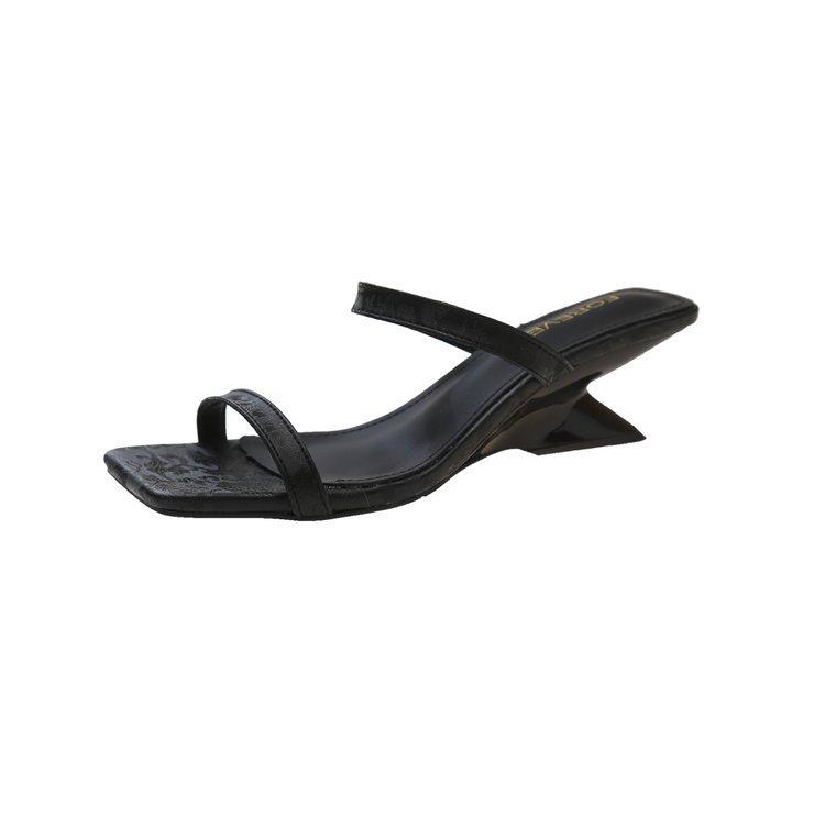 

Niche design sense one-word slippers fairy shoes wear 2024 new summer French sandals 35 чёрный