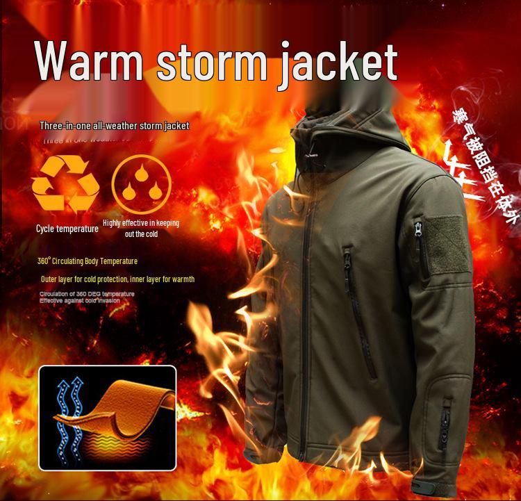 Men's Tactical Softshell Fleece Jacket: Windproof, Waterproof, Outdoor Sports Outerwear.
