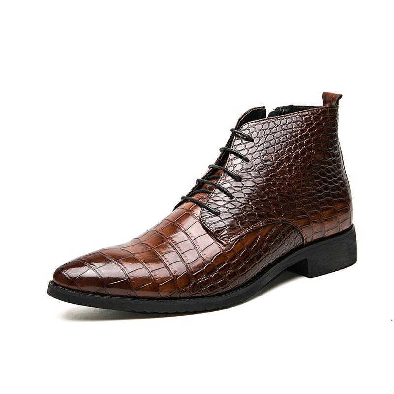 Crocodile Pattern Plus Size Men's Leather High-Top Fashion Formal Boots