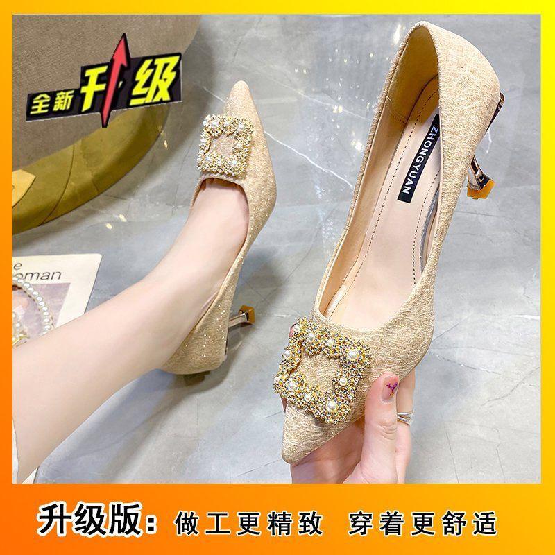 Champagne Dress Two Wear Bridal Shoes Summer and Autumn 2025 New Crystal Bridesmaids Wedding Dress High Heel Main Dress Wedding Shoes