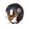 VOSS New3C Certified Retro Leather Patchwork Electric Vehicle and Motorcycle Helmet, Unisex, Suitable for All Seasons, Large Size, Safe and Anti-fog