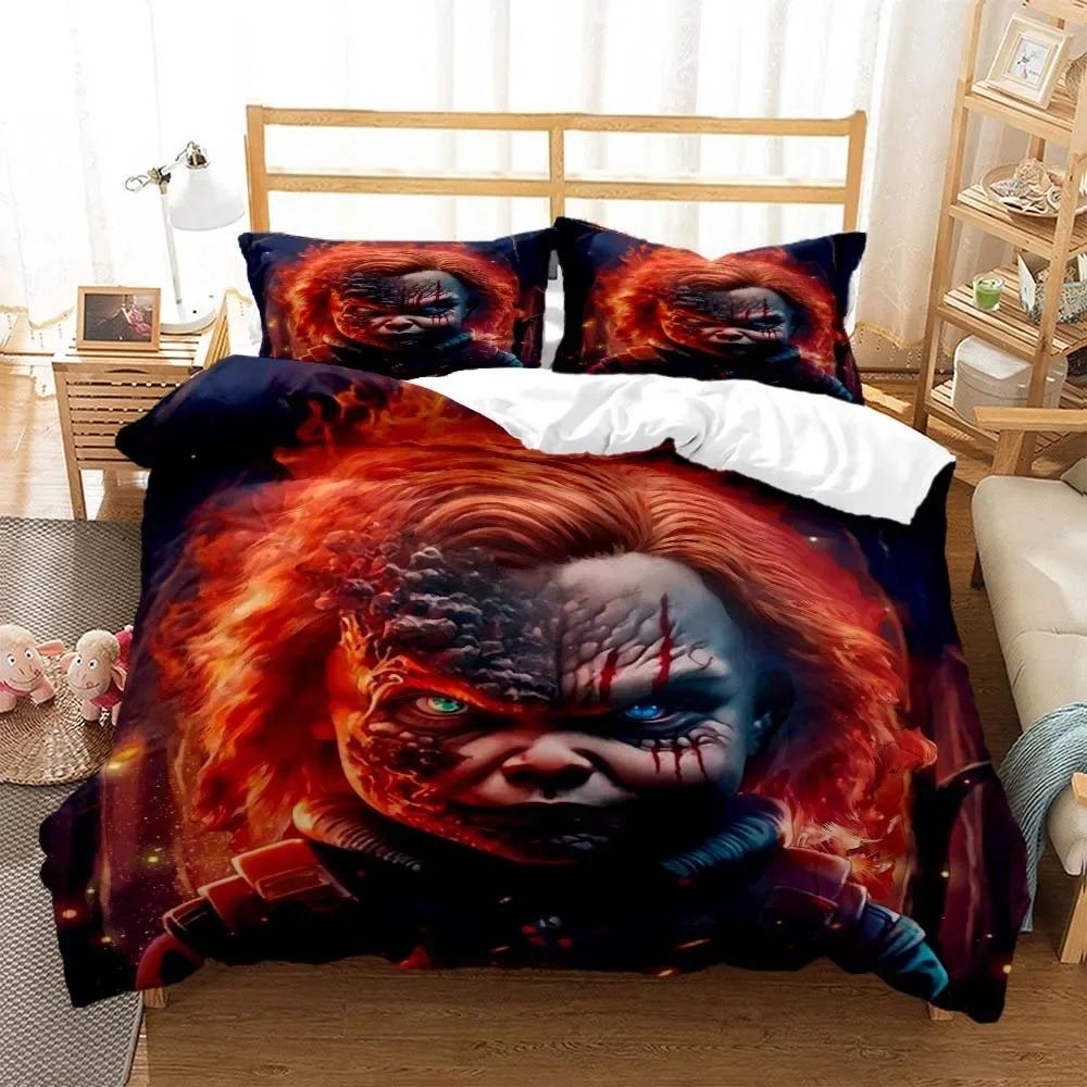 Skull Personalized Digital Printing Polyester Bedding Set For Boys And Girls Three Piece Comfortable Soft Couple Gift