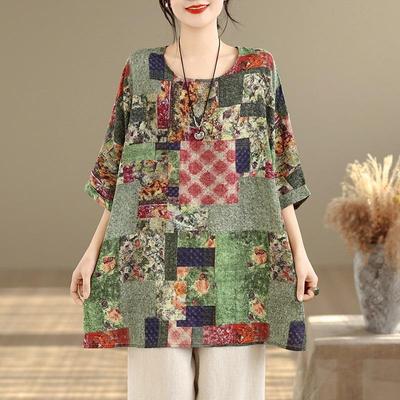 T-shirt oversize vintage a maniche corte con stampa floreale casual ampia da donna estiva