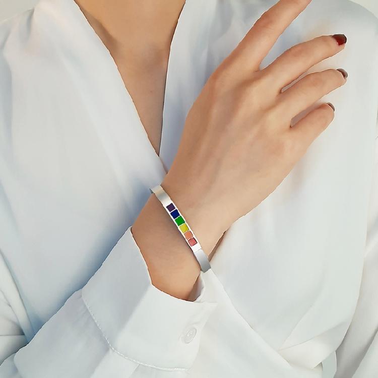 LGBTQ Cuff Bangle Bracelets Stainless Steel Rainbow Lovers Bracelets for Unisex