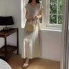 Dress Women's Long and Thin Korean Version V-neck Design Feeling Waist Casual Korean Version Short-sleeved Summer Dress
