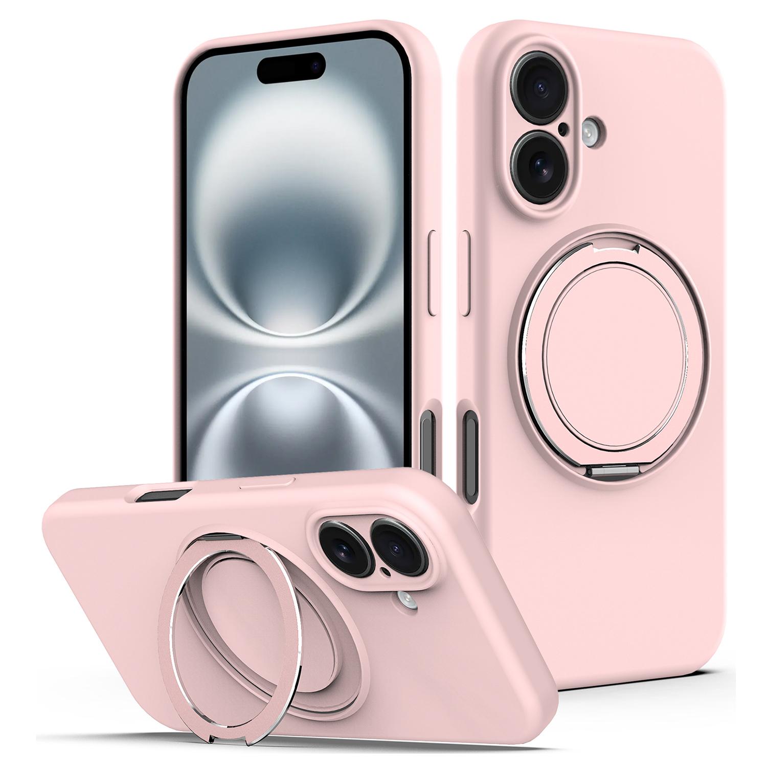 

Для чохла iPhone 16 Plus Сумісний з MagSafe Металева поворотна підставка PC+Силіконовий чохол для телефону Pink