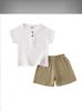 Kids' Cotton-Linen Summer Set: Short Sleeve Top & Shorts - Unisex Baby and Toddler Two-Piece Solid Color