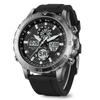 PINDOWS Tactical Analog-Digital Sport Watch, Silicone Band Multifunctional Model PDS-643, Silver/Black, Men's