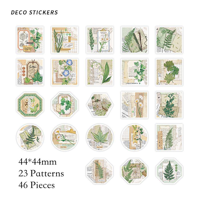 Journamm 44-46pcs Vintage Stickers Cute Flower Sticky DIY Scrapbooking Decor Junk Journal Collage Photo Album Sticker Stationery